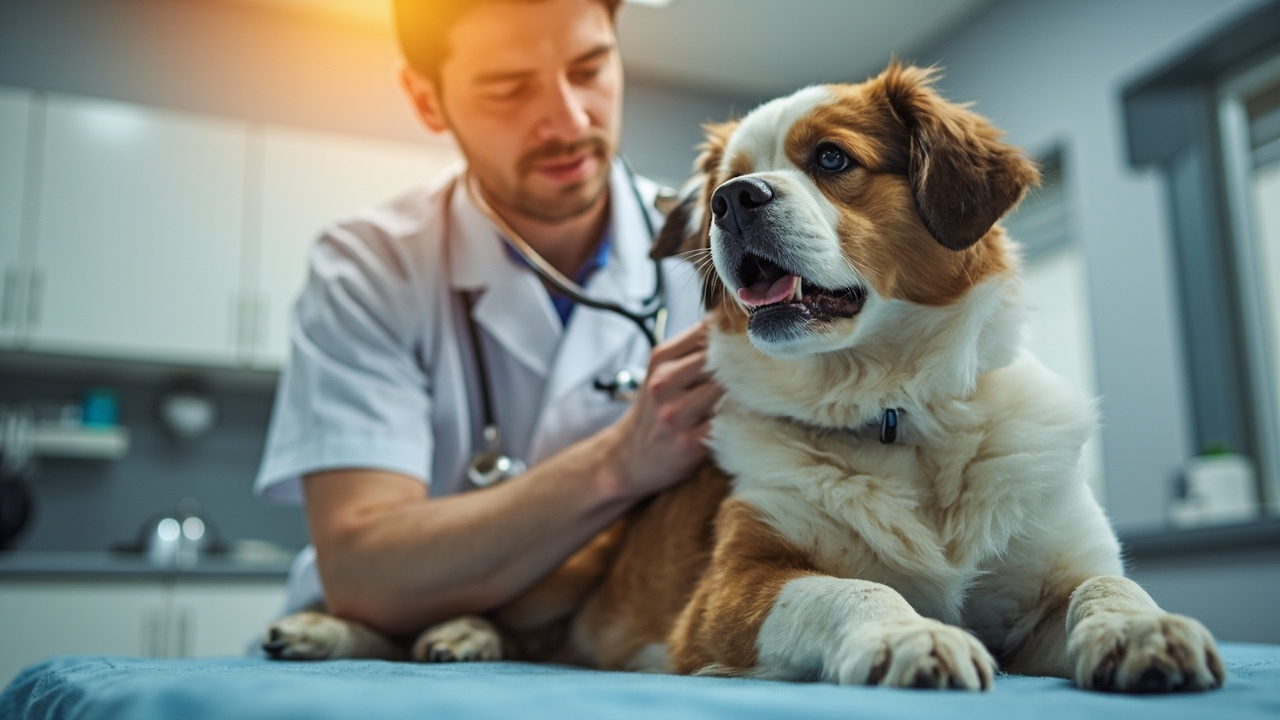 Veterinarian examining a dog