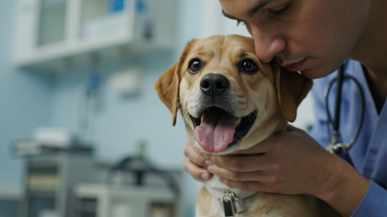 Veterinarian examining dog